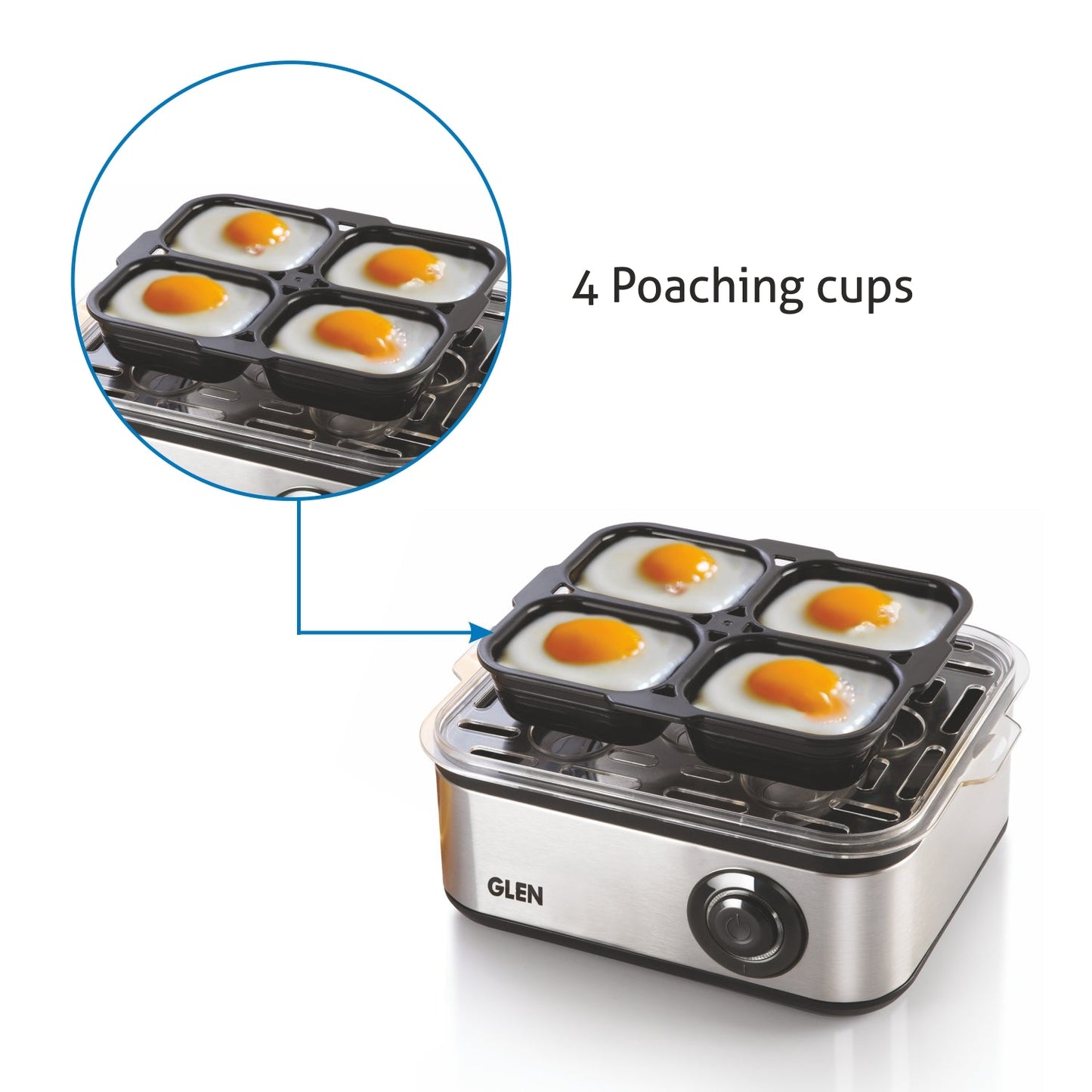 Egg Boiler Boils 8 Eggs, 4 Poaching Cups, Auto shut Off, 500W (3036EB8)