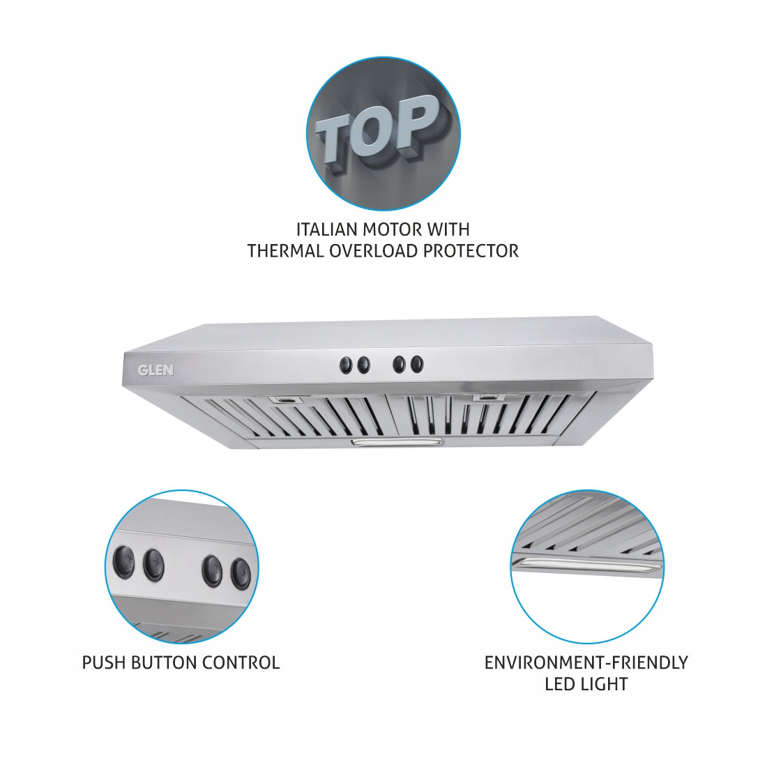Straight Line Kitchen Chimney with Push Button Control, Baffle filters 60cm 1000 m3/h -Silver (6000 DX SS)