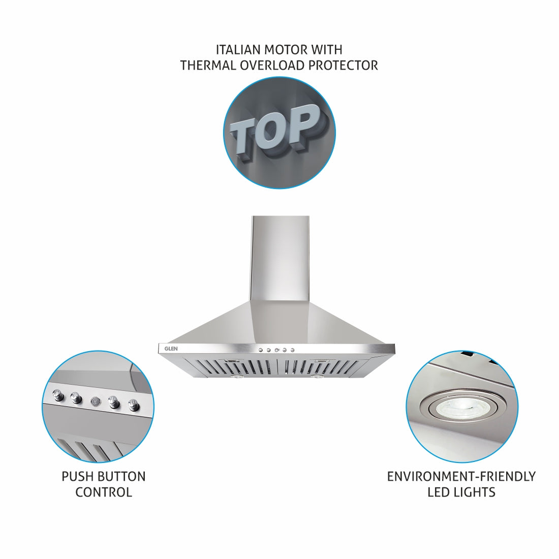Electric Kitchen Chimney, Pyramid Shape Baffle filters 60cm 1000 m3/h -Silver (6075)