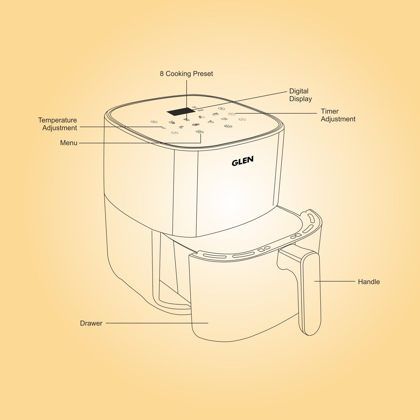 Digital Air Fryer, 5Ltr Capacity, 8 Pre Set Function, Time & Temperature Control, 1500W (3041DBL)
