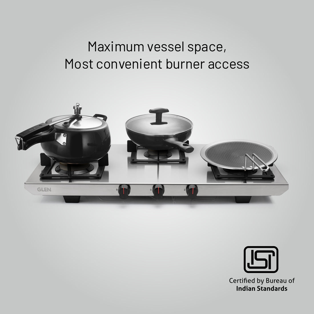 3 Burner Ultra Tuff Stainless Steel Gas Stove with Forged Brass Burner - Manual/Auto Ignition (1053 UT SS 73)