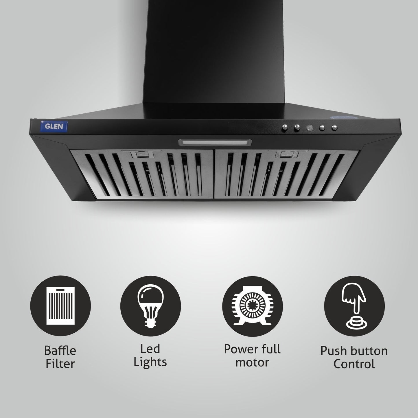 Electric Kitchen Chimney, Pyramid Shape SS Baffle filters 60cm 1100 mB3/h - Black (6050 IN BLK)