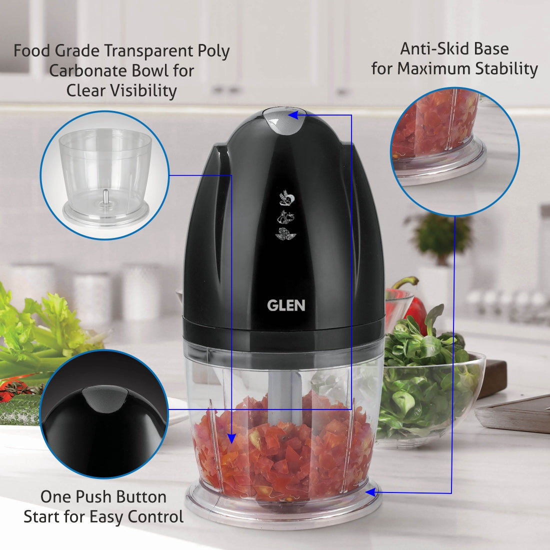 Electric Vegetable Chopper, Whisking Disc Chops Nuts 0.4 Litres Bowl, 200W - Black (4041BL)