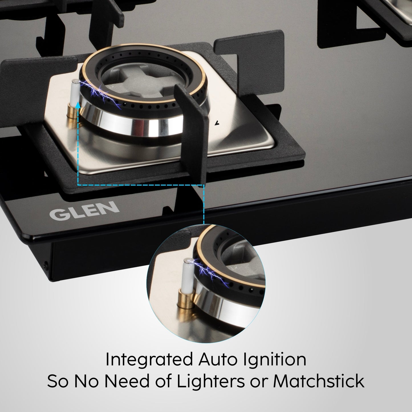 3 Burner Glass Hob Top with Triple Ring Burner Double Ring Forged Brass Burners Auto Ignition (1063 SQ HT DB TR)
