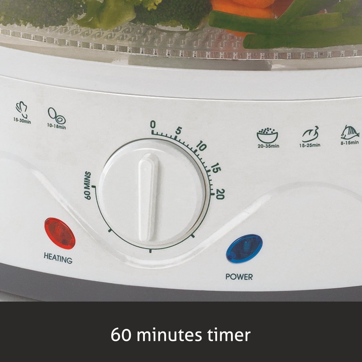 Elecrtric Food Steamer 900w with 60 minute Timer, 3 Food Grade Containers - white (3052)