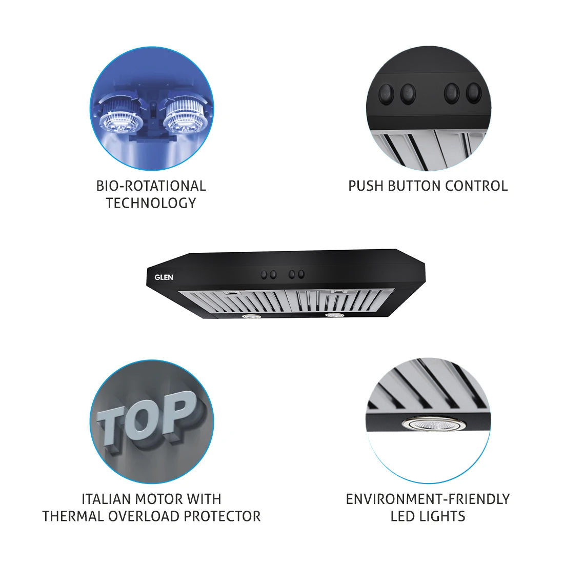 Straight Line Kitchen Chimney Push Button Baffle filters 60cm 1000 m3/h -Black (6001 BL PB)