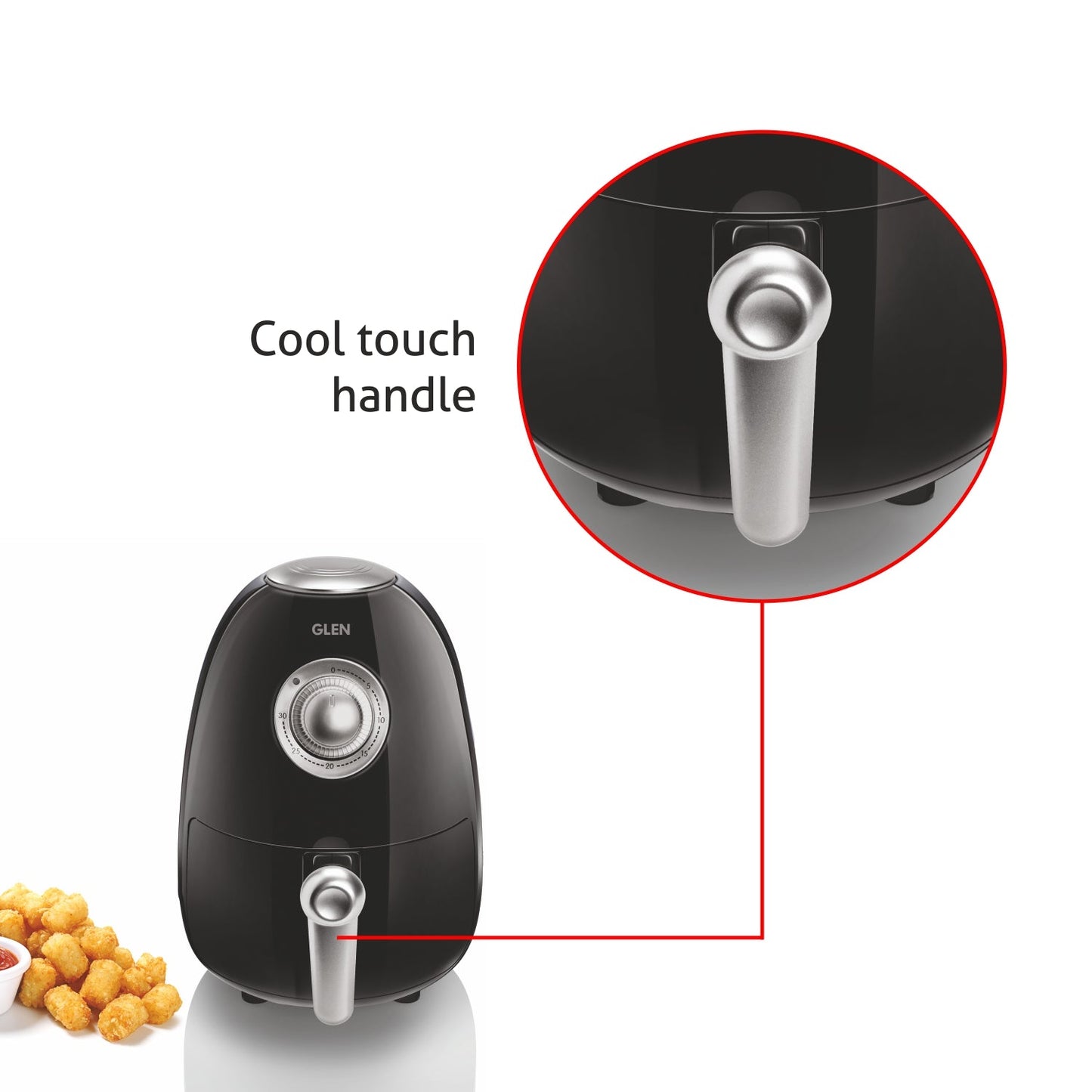 Electric Mini Air Fryer 2 Litres, 800W, Preset Temperature Ccontrol -Black & Silver (3045)