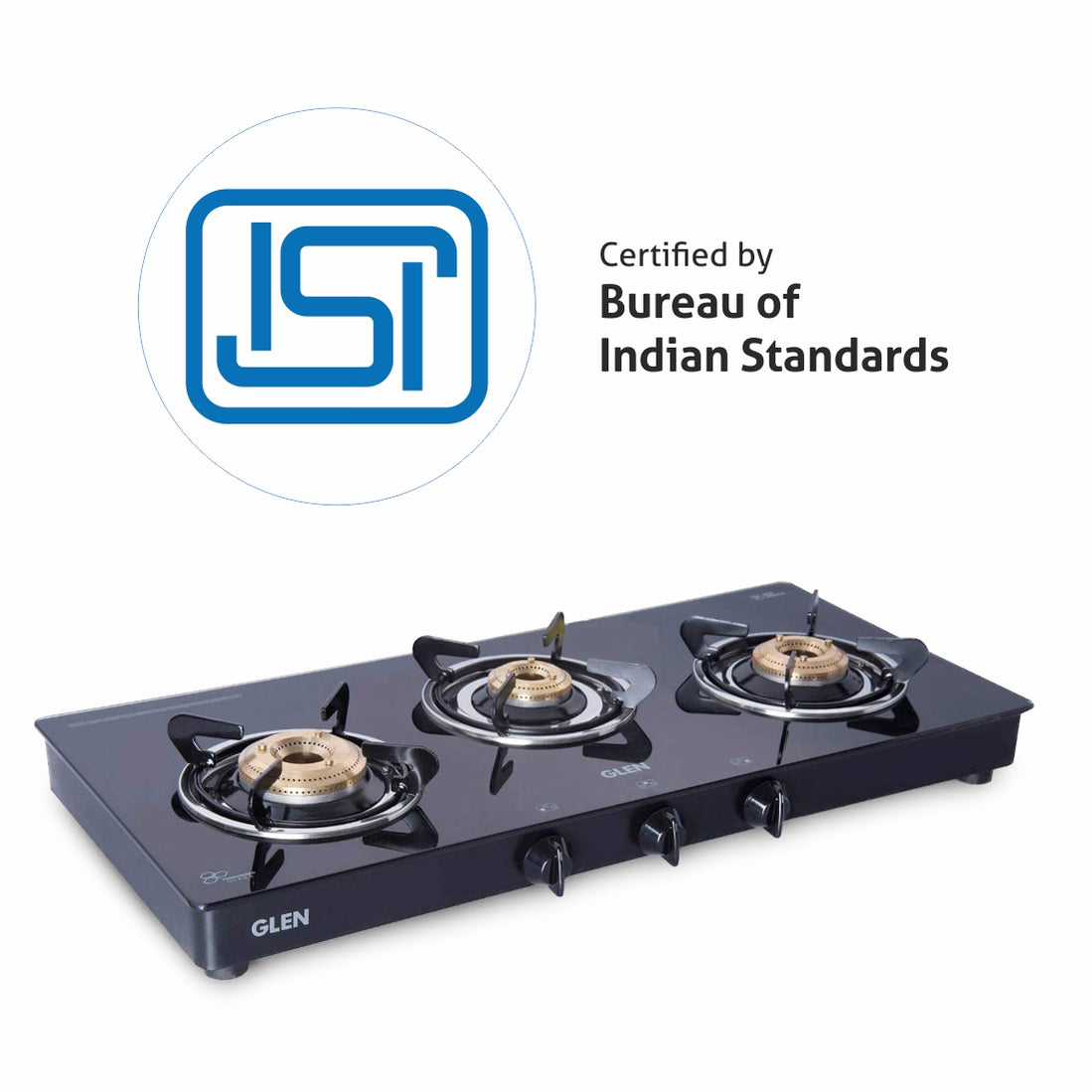 GLEN 3 Burner PNG Glass Gas Stove with High Flame Brass Burner Extra Large Black (CT1033GTXLBBBLPN)