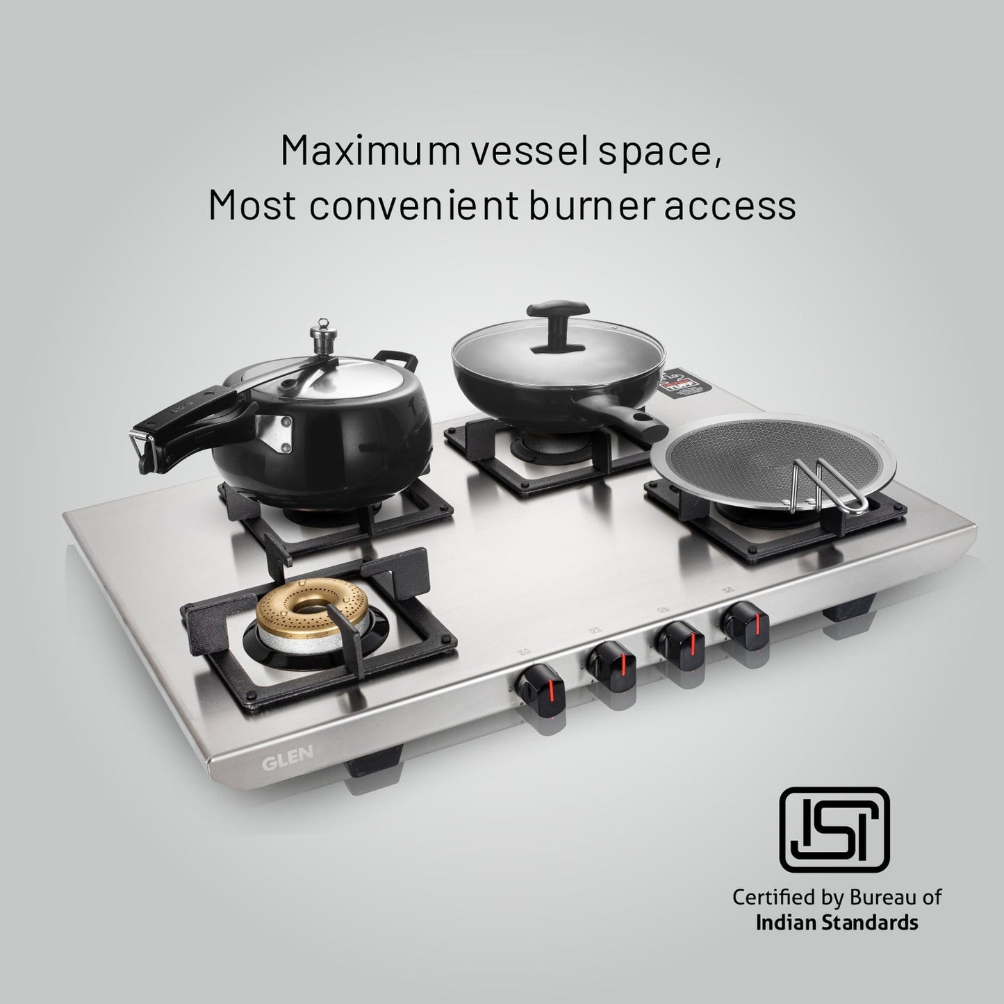 GLEN 4 Burner Ultra Tuff Stainless Steel PNG Gas Stove with Forged Brass Burner (CT1054UTSSPN)