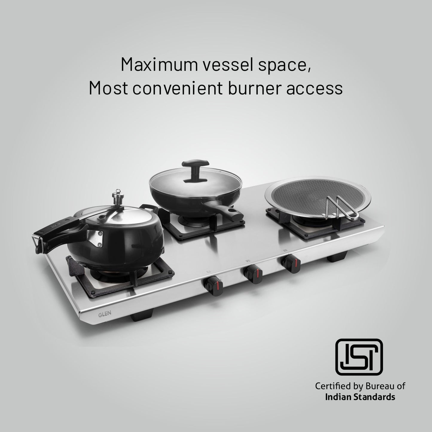 GLEN 3 Burner Ultra Tuff Stainless Steel PNG Gas Stove with Forged Brass Burner (CT1053UTSSPN)