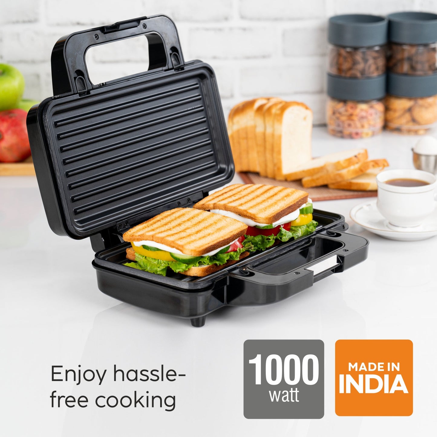GLEN Electric Jumbo Sandwich Maker Grill with Non-Stick Coating Plates, 1000W - (SA3025JGRILL)