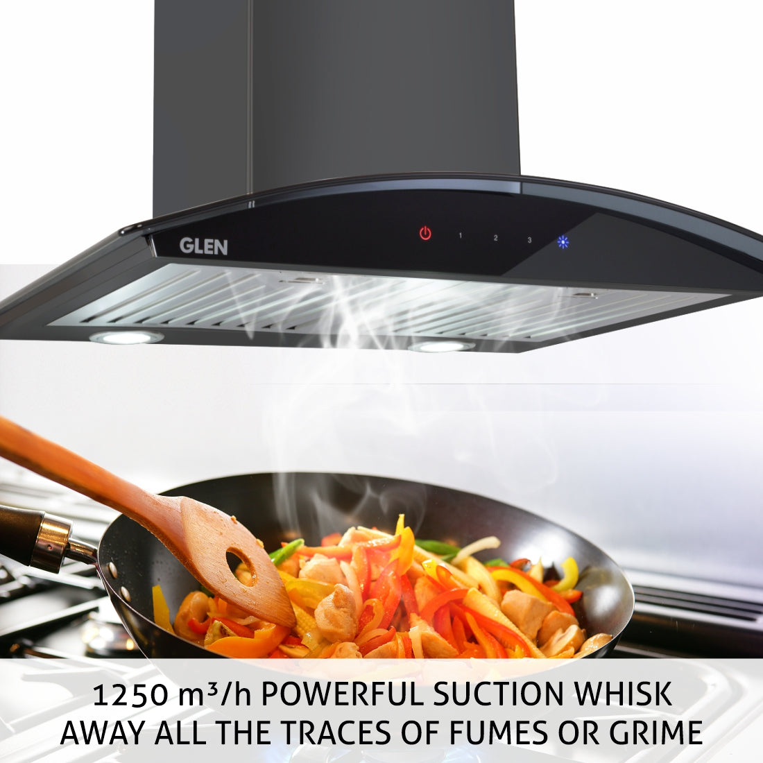 Kitchen Chimney Curved Glass with Touch Sensor Baffle filter 60cm 1250 m3/h - Black (6071 TS BL)