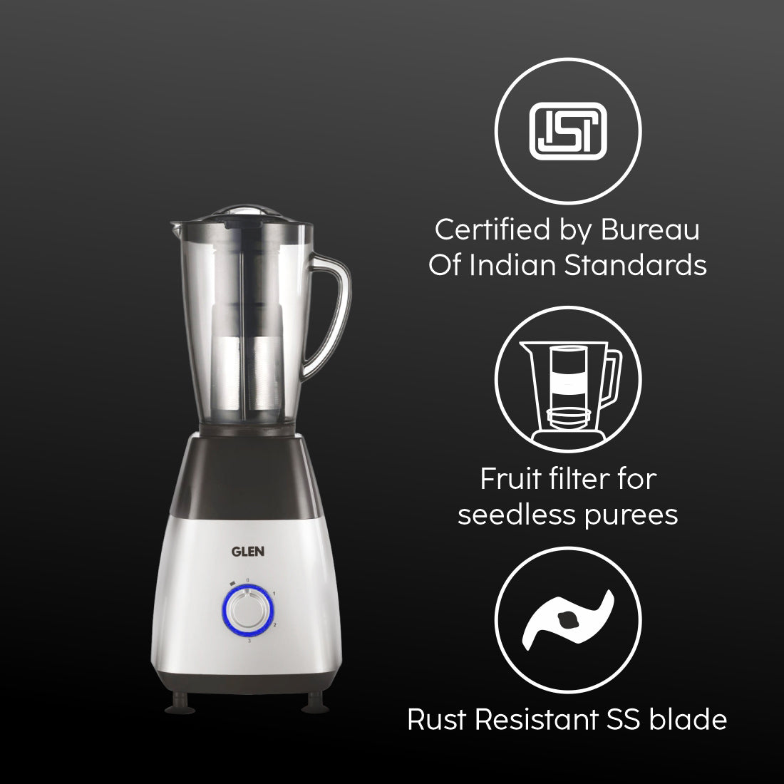 Mixer Grinder 750W with 1 Transparent Jar 3 Stainless Steel Jars - Black & Silver (4023 PLATINUM)