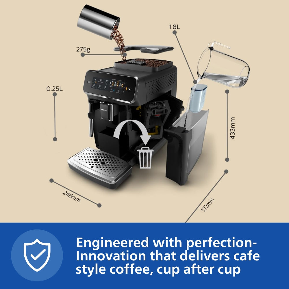 PHILIPS Series 3200 Fully automatic espresso machines | Intuitive Touch Display, Built-In Grinder & Milk Frother – Perfect Café-Style Coffee at Home (EP3221/40)