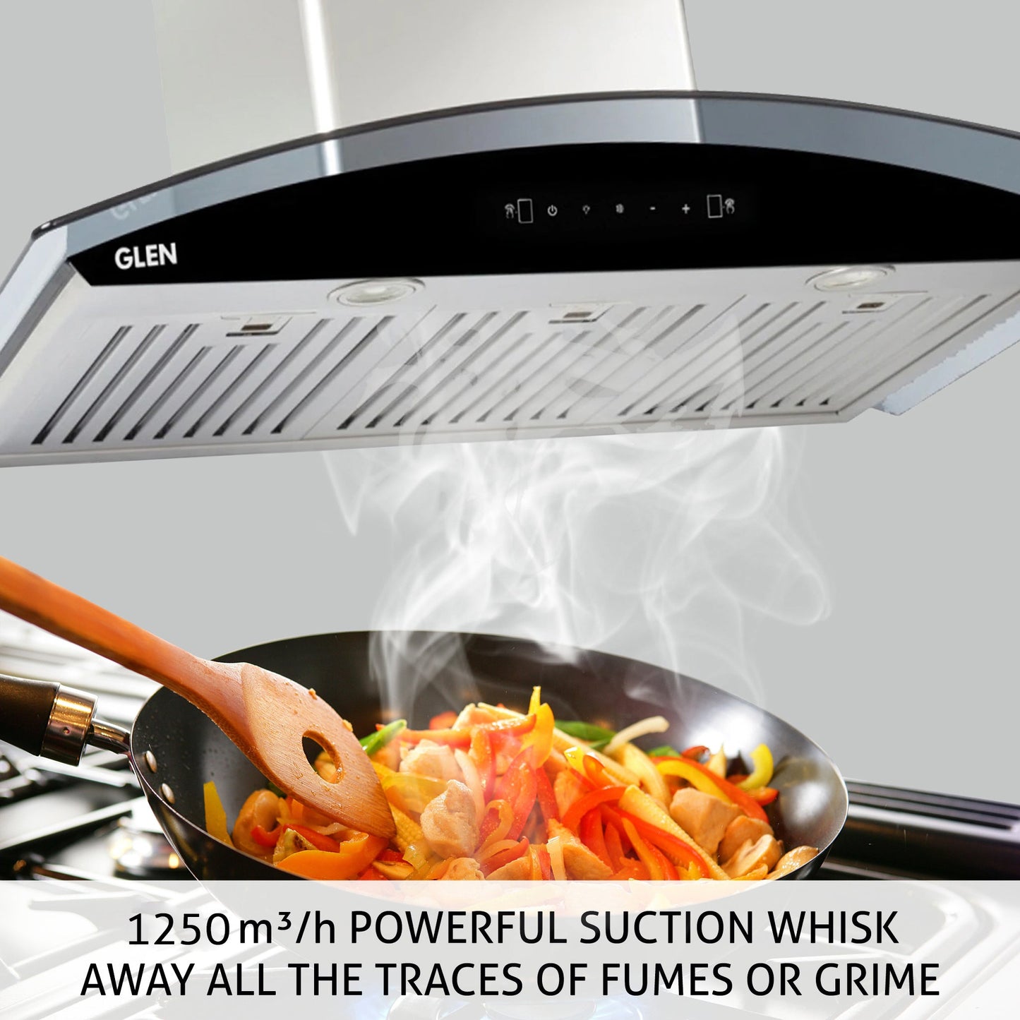 Kitchen Chimney Curved Glass with Motion Sensor Baffle filter 90cm 1250 m3/h -Silver (6071 MS)
