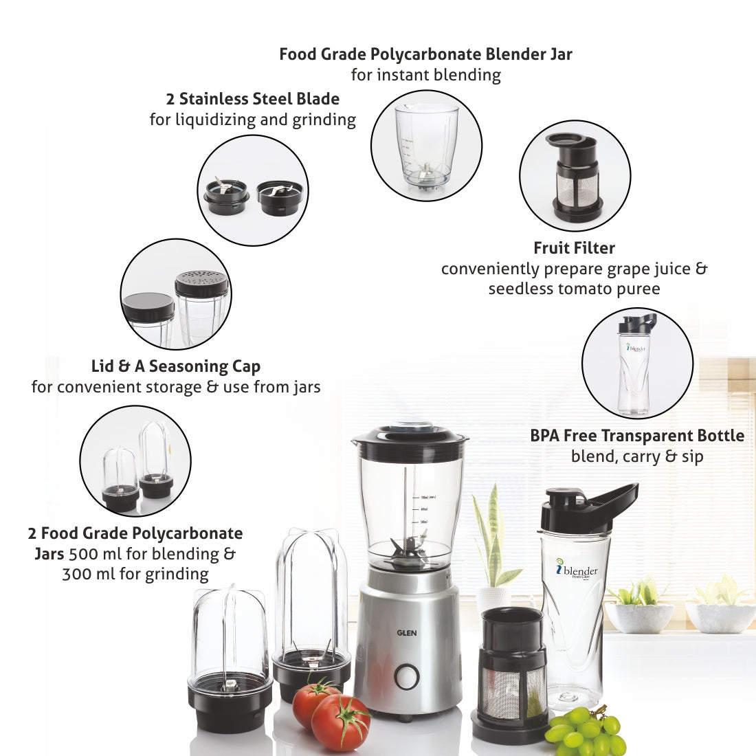 Active-Blender Multi Fuction, 350W, 20000 RPM Mixer, Grinder, Blender, Juicer, 1 Bottle and 3 Jars (4048 NMF)