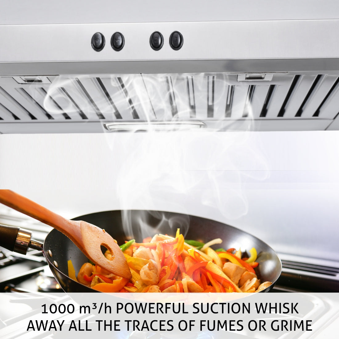 Straight Line Kitchen Chimney with Push Button Control, Baffle filters 60cm 1000 m3/h -Silver (6000 DX SS)