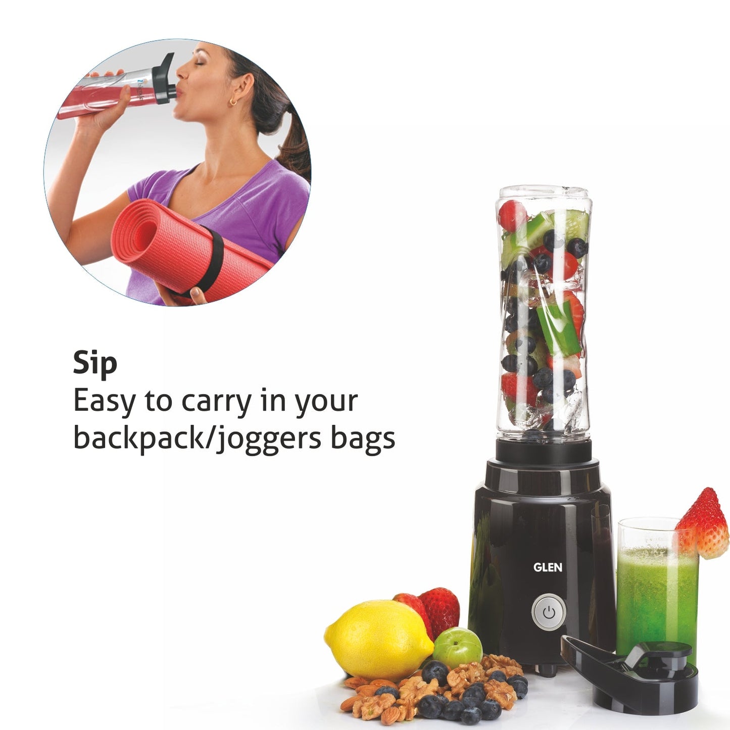 Electric Personal Blender 200W 0.6 Litres BPA free with carry handle - Black (4047 BL)