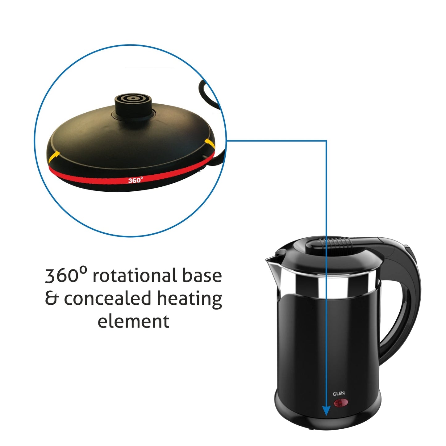 Electric Kettle Plastic Clad Stainless Steel with 360B0 Rotational Base 1.2 Litre 1350 W - Black (9015 DX)