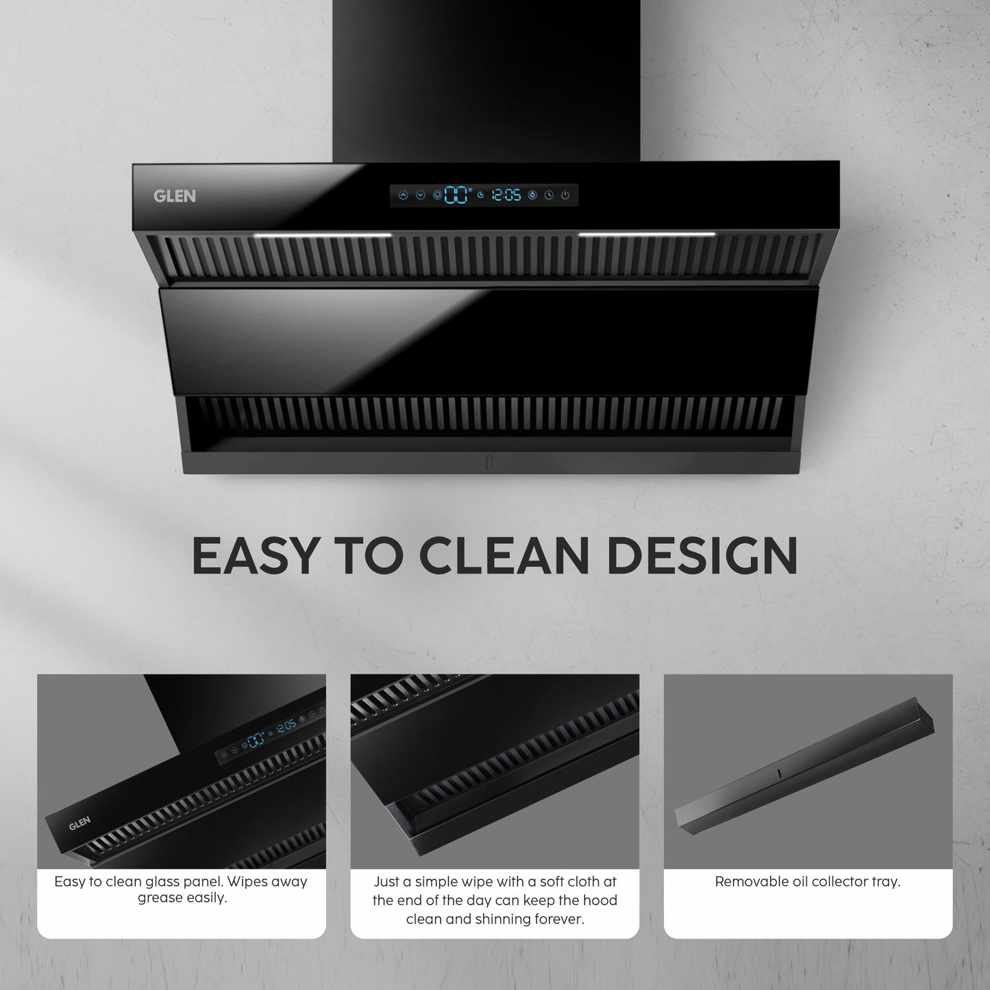 Auto Clean Chimney with Double Draft Suction, Inverter Technology, BLDC Motor 60/75/90cm 1400 m3/h - Black (CH 6076 AC)