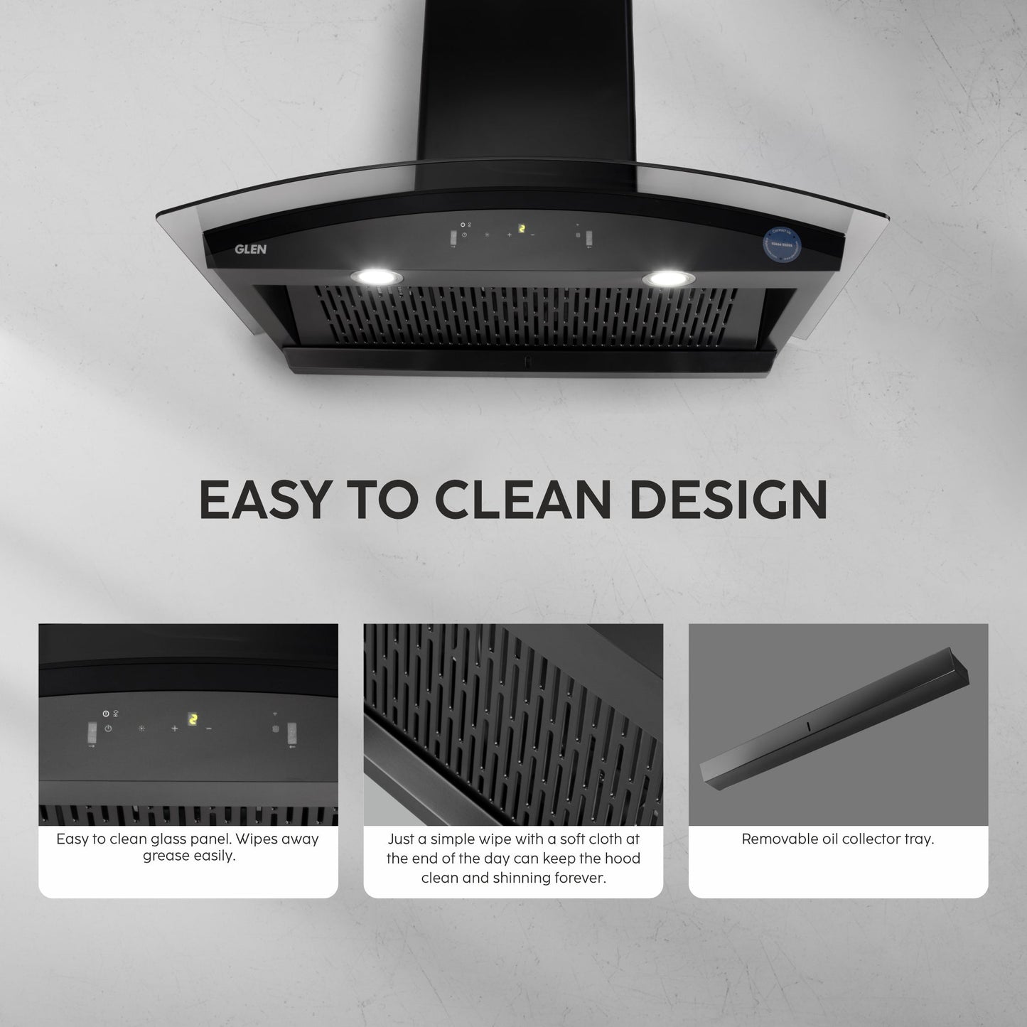 Auto Clean Chimney Curved Glass Filter-less with Wi-Fi Control 1400 mB3/h - 60/76/90cm (CH 6068 AC BLS)