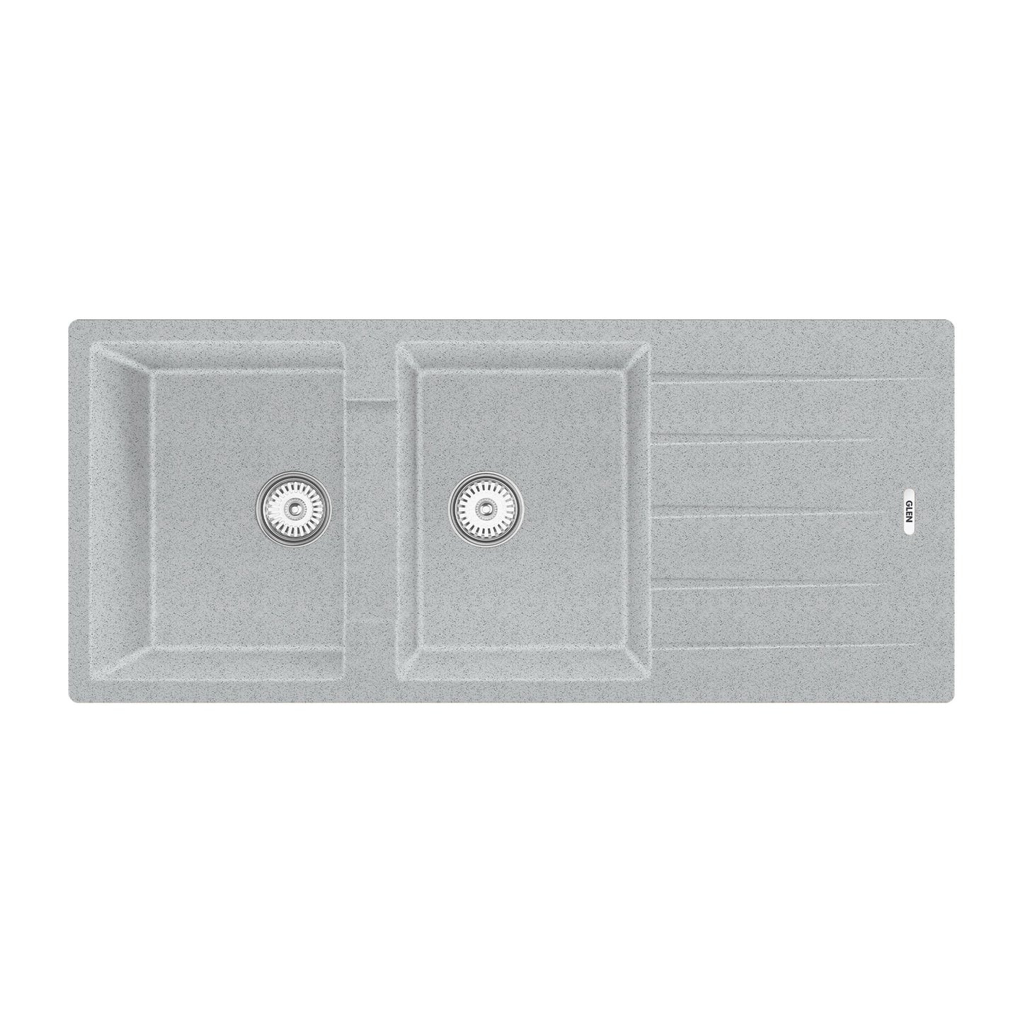 GLEN Quartz Kitchen Sink | Double Bowl with Side Drain 46x20x9 inches (KS-QZ46209DBSD) | 80% Quartz, Non-Porous, Anti-Bacterial & Heat Resistant