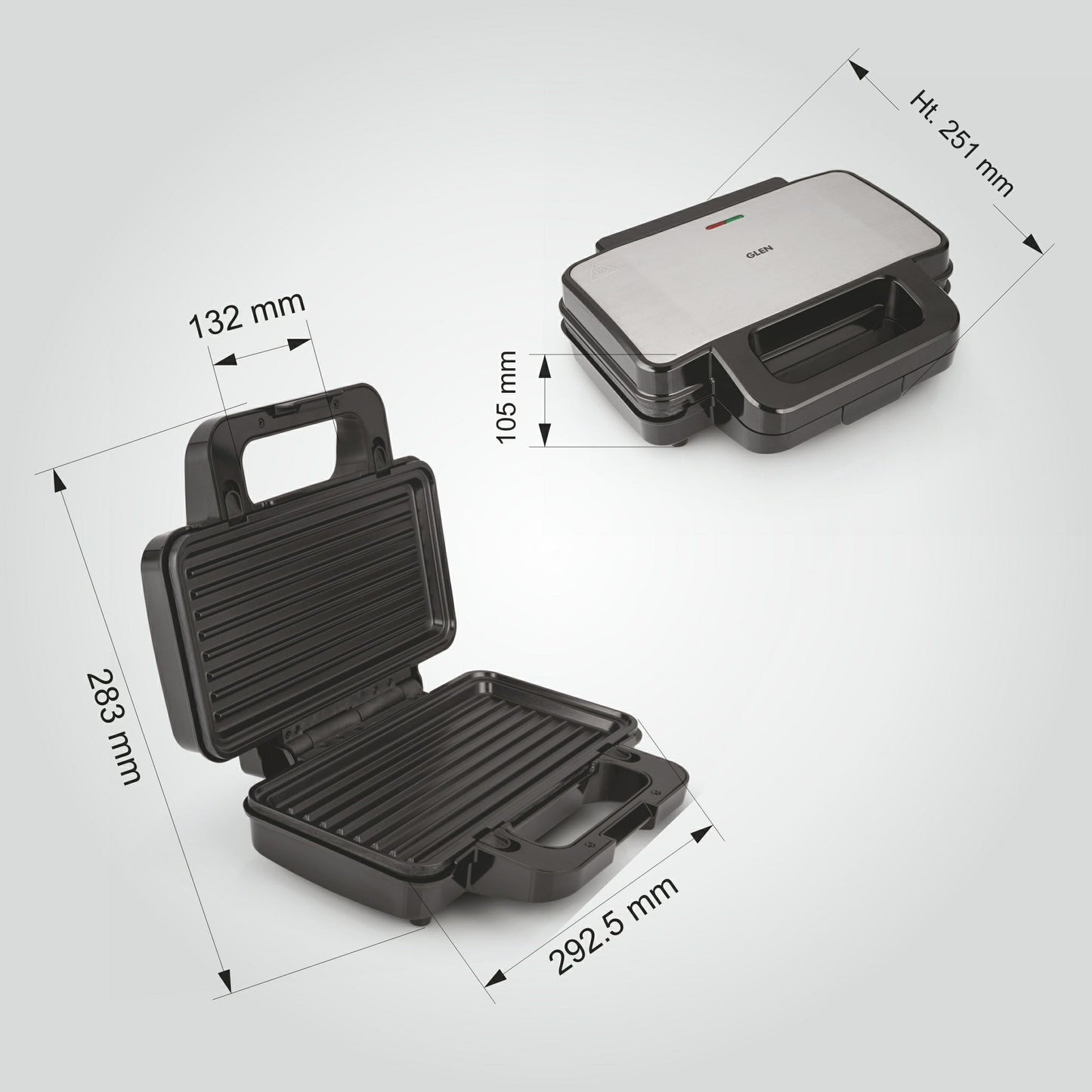 GLEN Electric Jumbo Multi Snack Maker with 3 sets of Sandwich, Grill & Waffle Non-Stick Plates, 1000W - (SA3023JMSM)