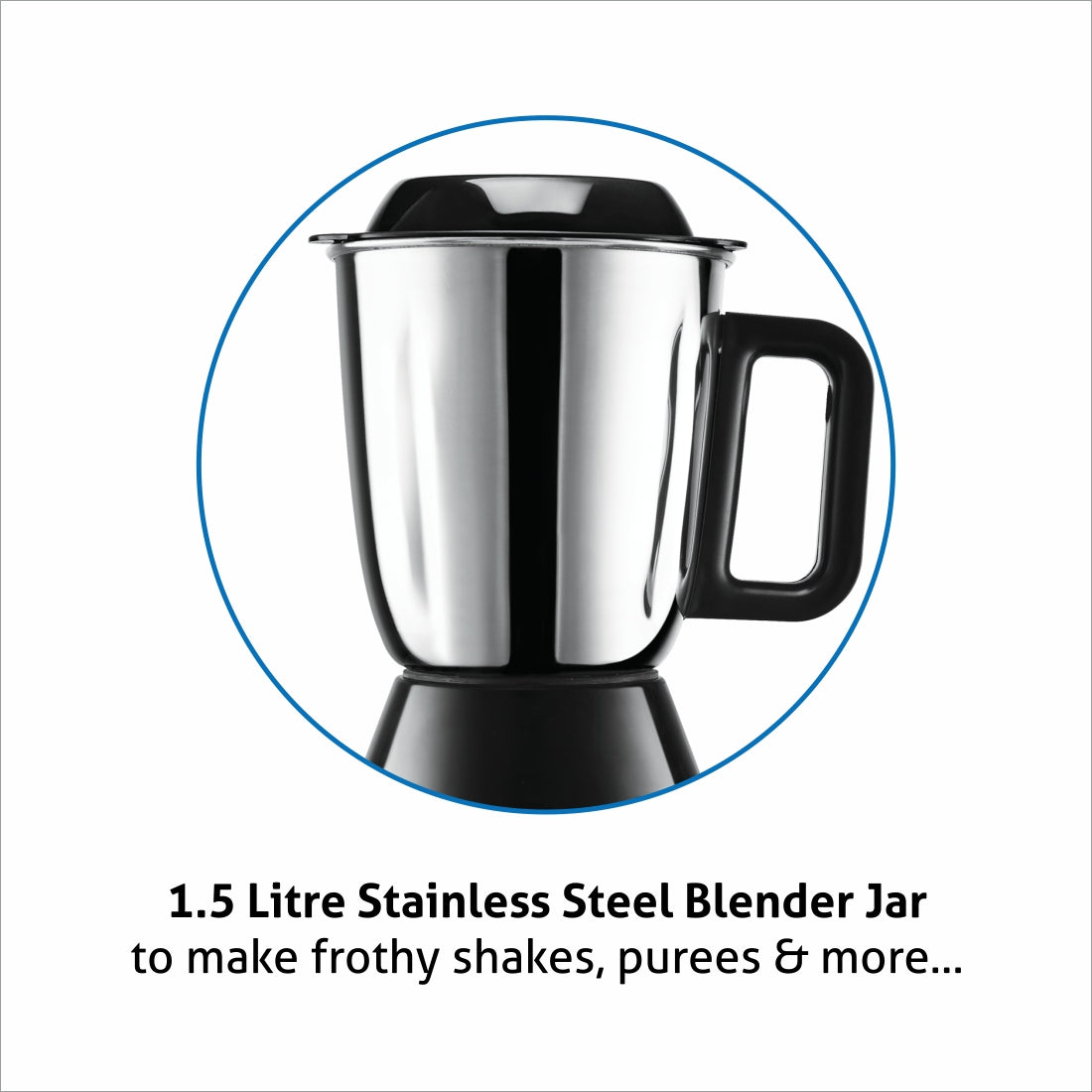 Mixer Grinder 750W 100% Copper Motor, 3 Stainless Steel Liquidiser, Grinder, Chutney Jars - Black & Green (4030)