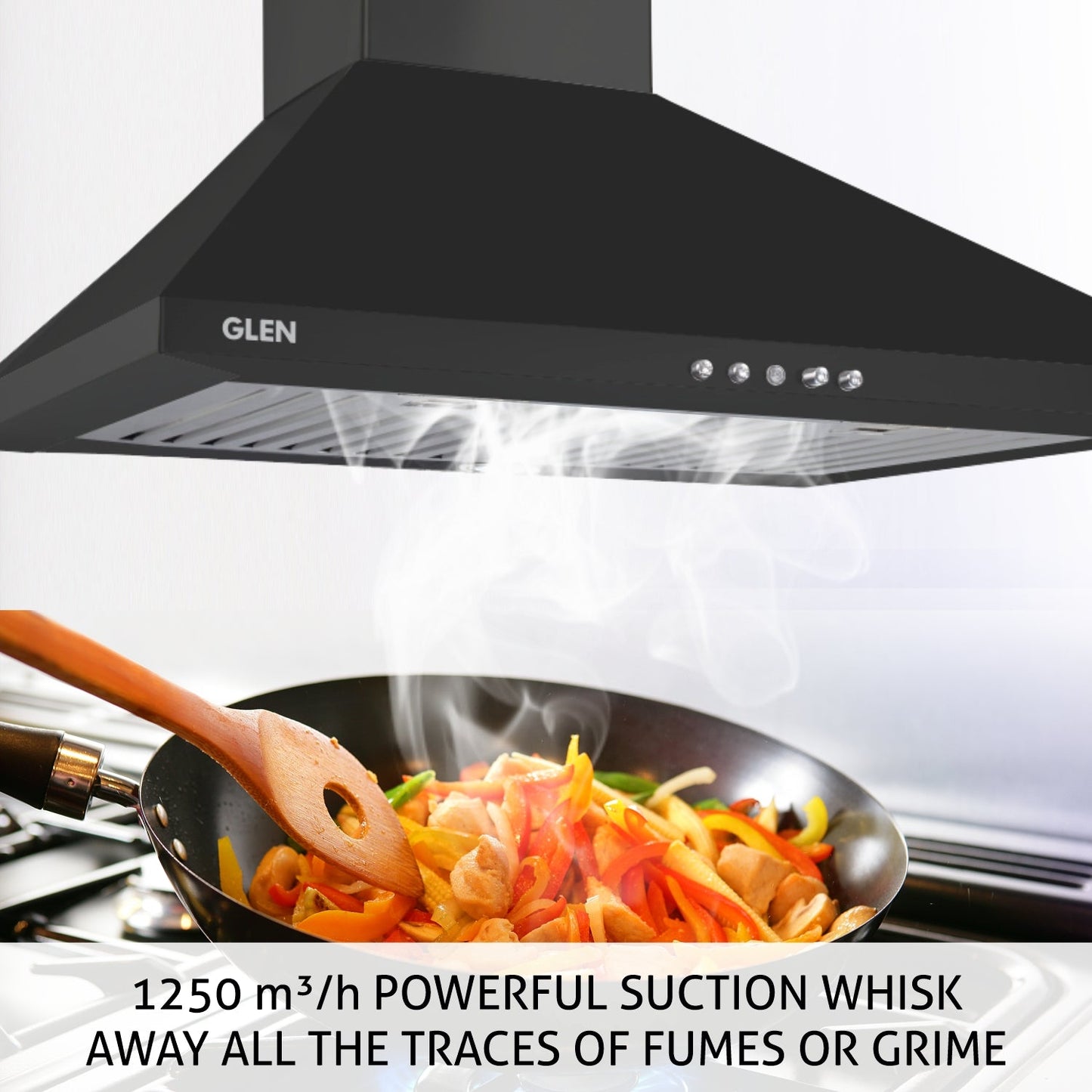 Electric Kitchen Chimney, Pyramid Shape Baffle filters 60cm 1250 m3/h - Black (6051 BL)