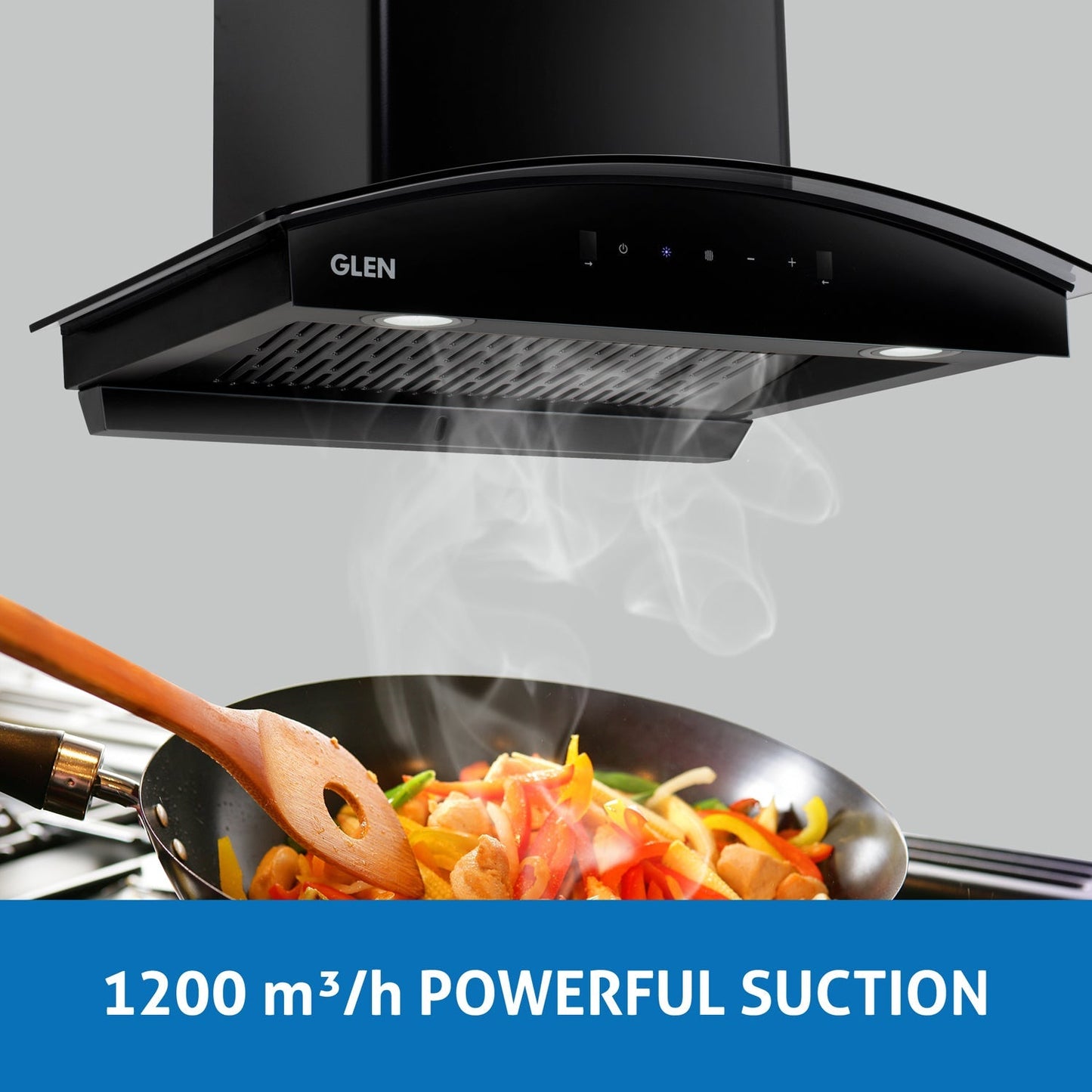 Auto Clean Chimney Curved Glass Filterless with Motion Sensor, 60/76/90cm 1200 mB3/h -Black (6080 BL MS AC)