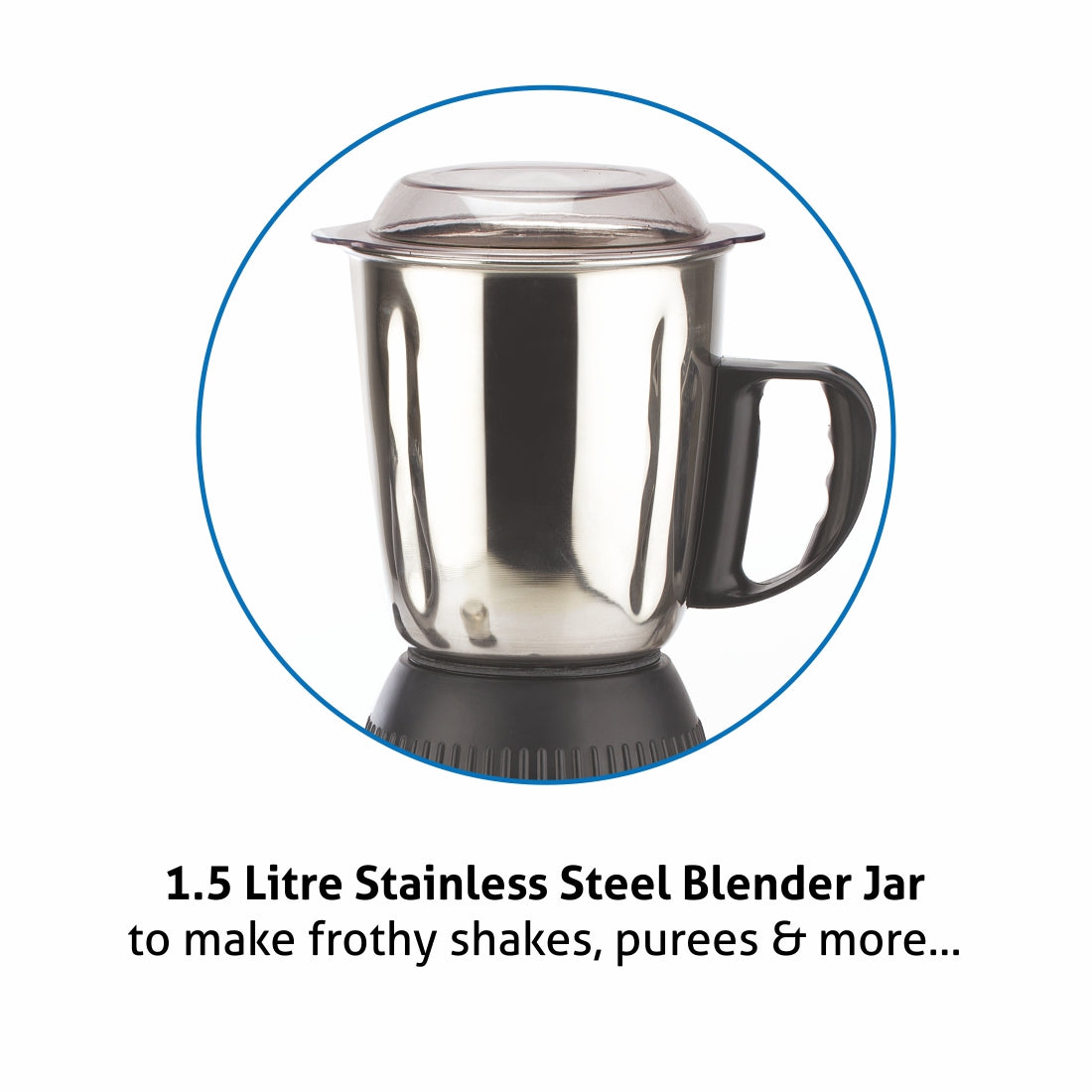 Mixer Grinder 750W 100% Copper motor, 3 Stainless Steel Liquidiser, Grinder, Chutney Jars - Silver (4022 PLAT)