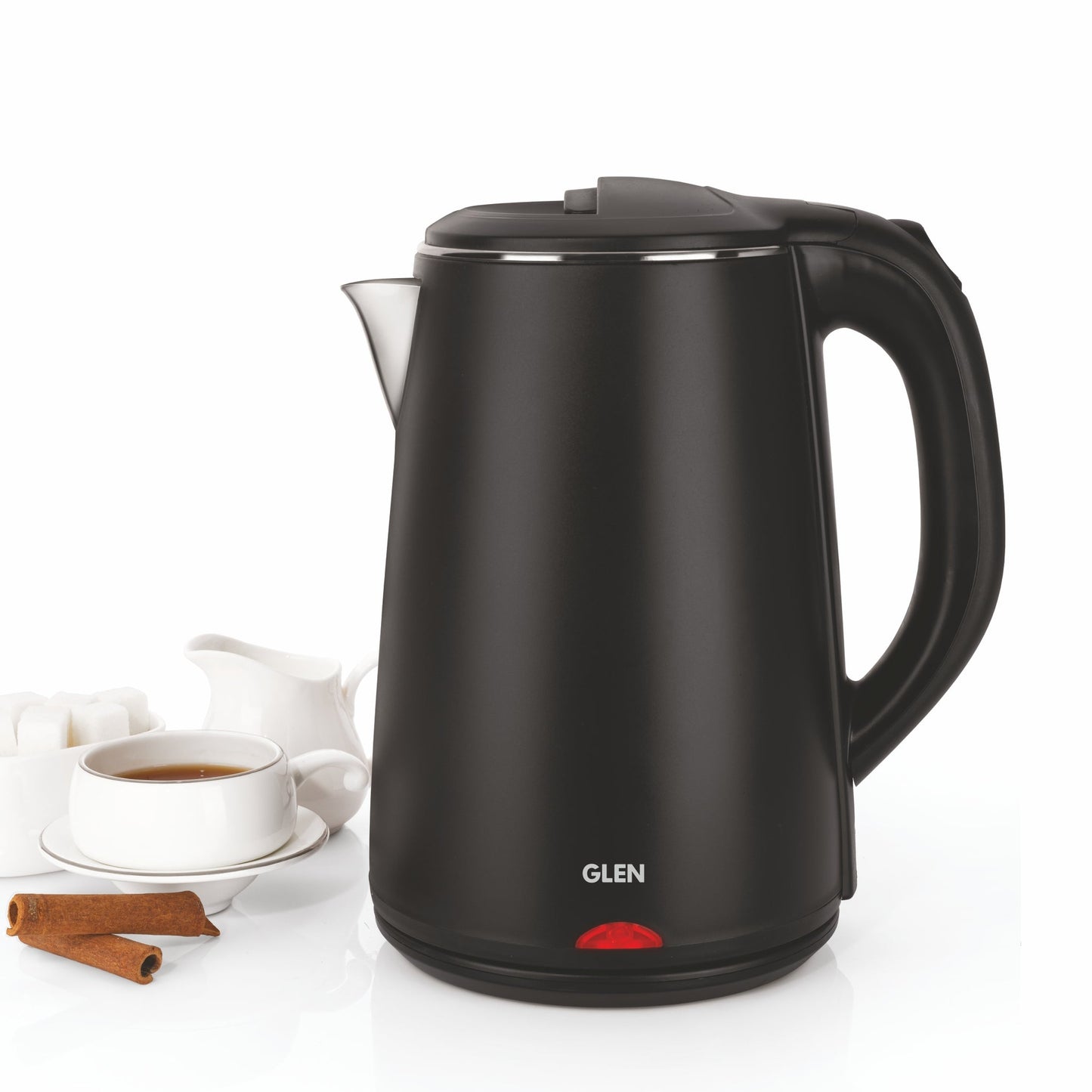 GLEN Electric Kettle 1.8 Litre Plastic Clad Stainless Steel | 360° Rotation Base, Auto Shutoff, 1500 W (SA-9007BLACK)