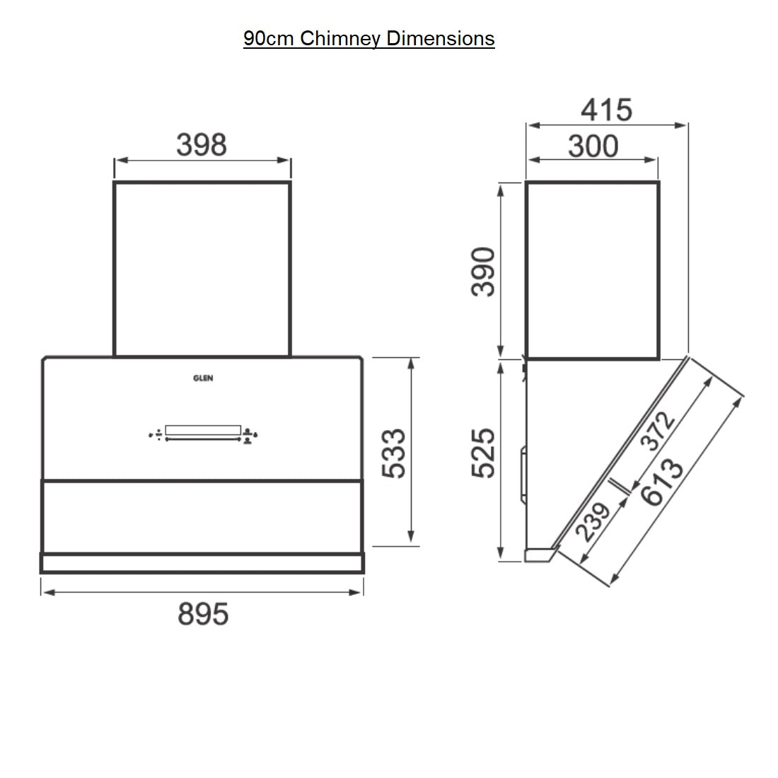 Auto Clean Glass Filterless Chimney with Inverter Technology, BLDC Motor 60/75/90cm 1400 m3/h -Black (6074 AC)