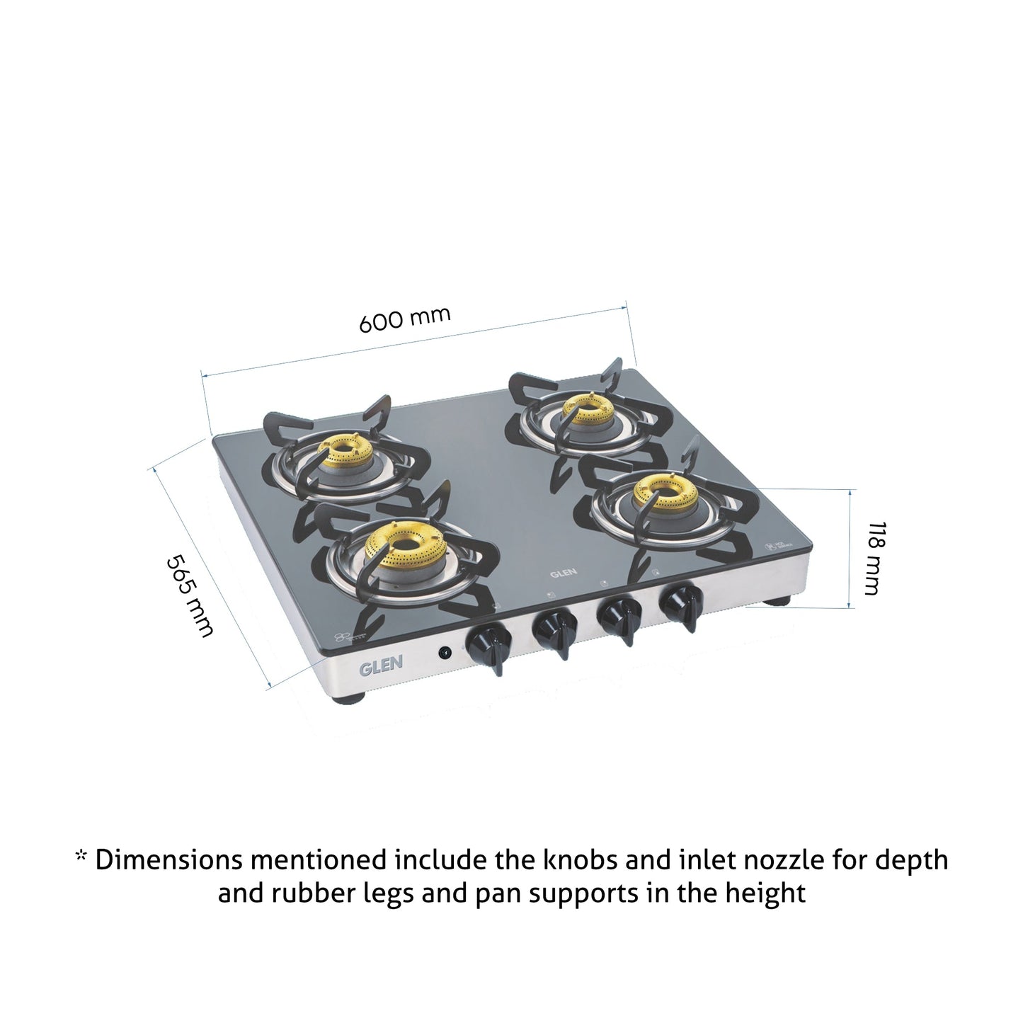 4 Burner Glass Gas Stove 1 High Flame 3 Forged Brass Burners Auto Ignition 60 CM (1042 GT FB AI)