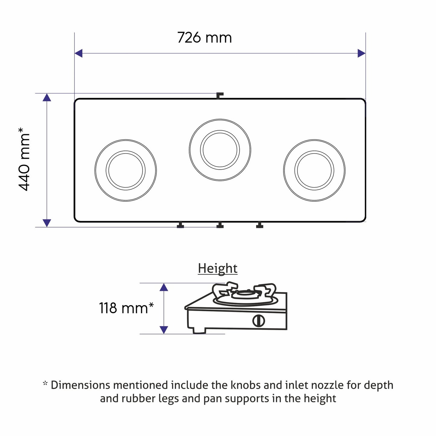 GLEN 3 Burner LPG Glass Gas Stove with Brass Burner (CT1031GTEX)