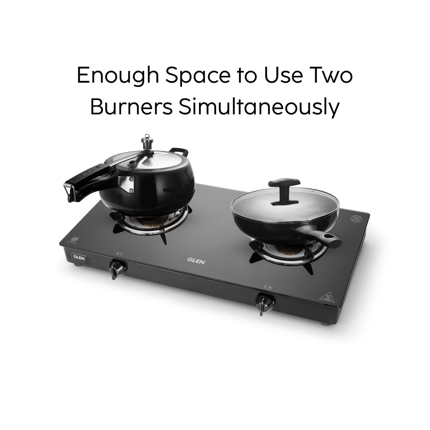GLEN 2 Burner Glass Gas Stove Jumbo with Brass Burner Black (CT1020GTJMBB)