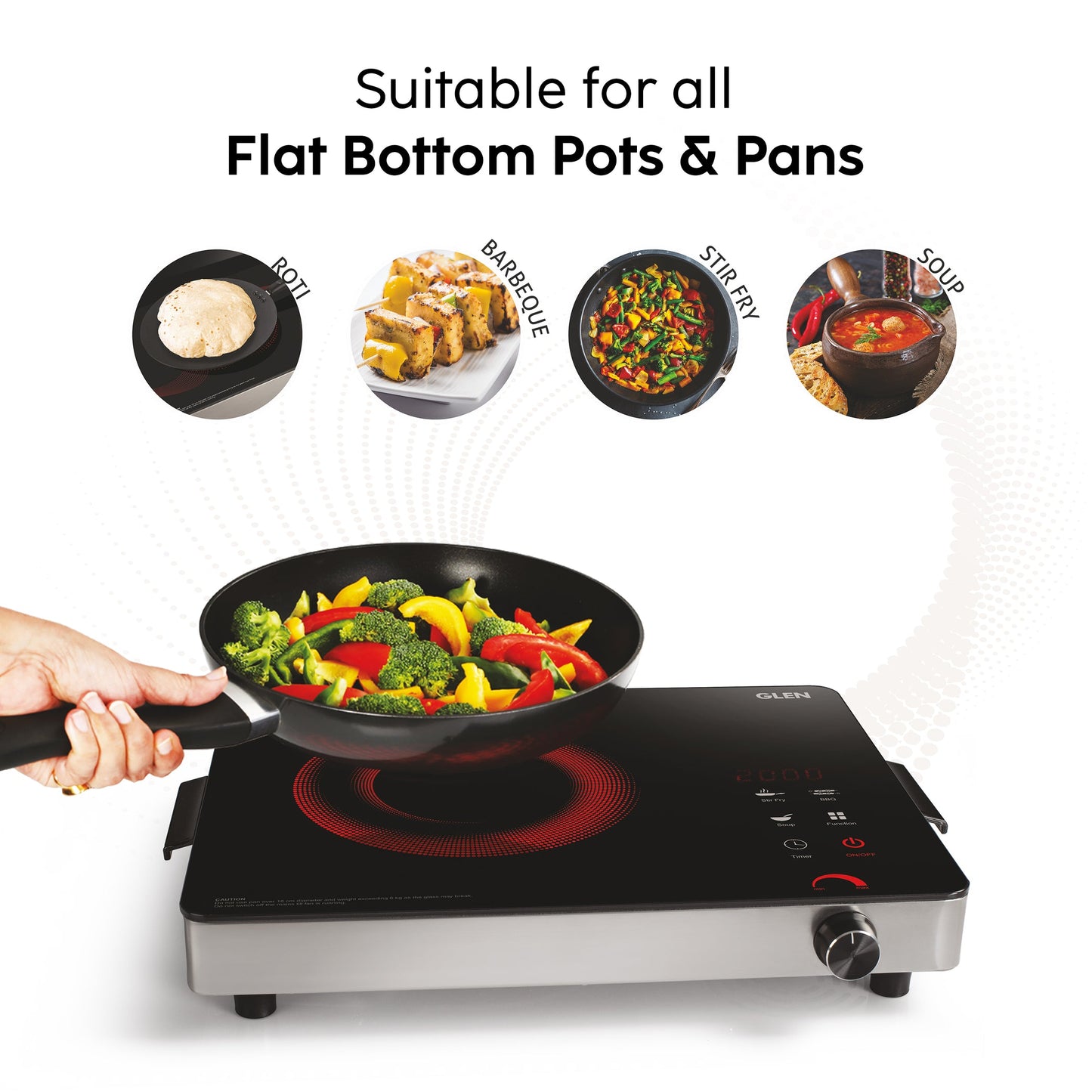Glen Infrared Stove 2200W (SA-3074 IR22) | 3 Preset Cooking Functions, Touch Control, Energy-Efficient & Fast Heating Cooktop