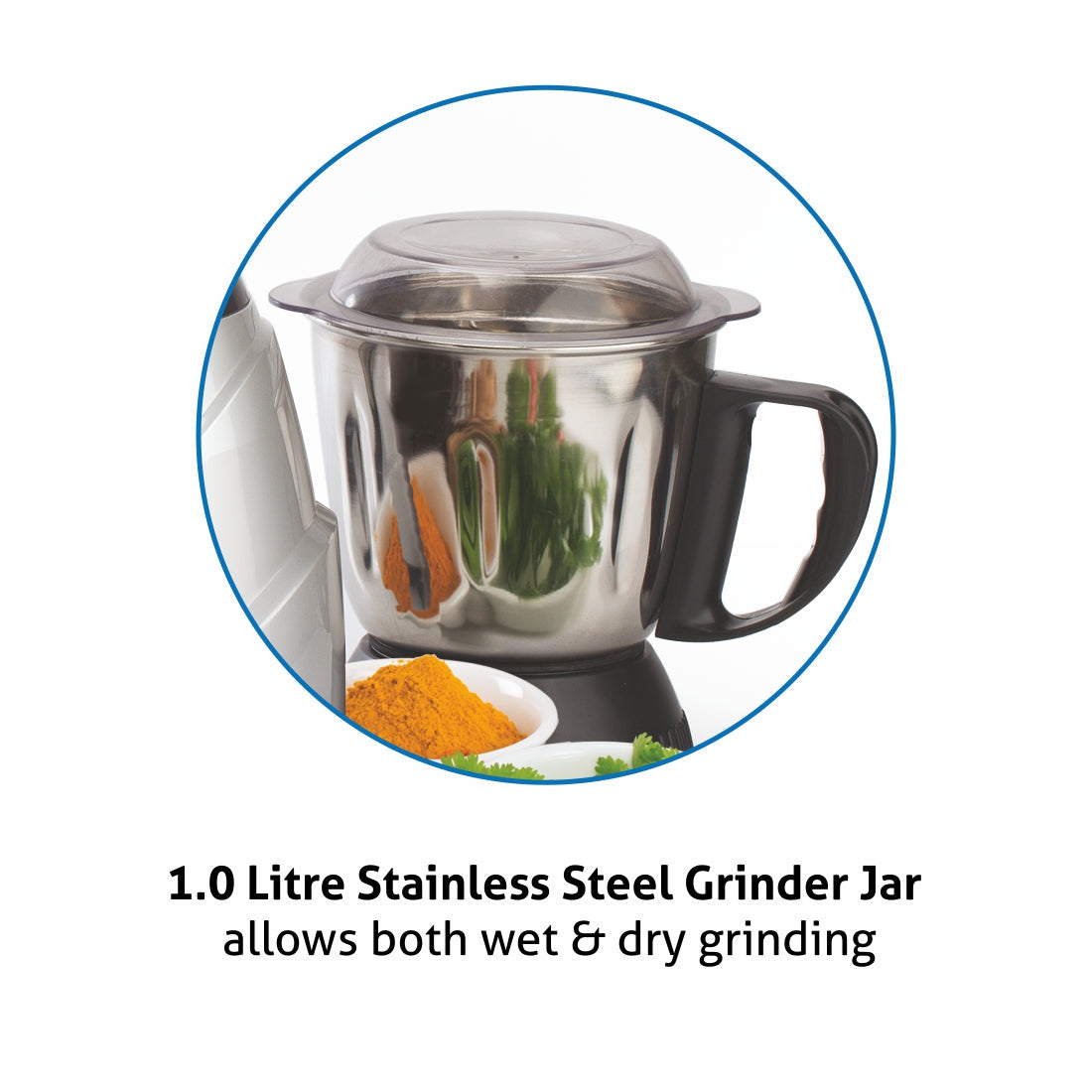 Mixer Grinder 750W 100% Copper motor, 3 Stainless Steel Liquidiser, Grinder, Chutney Jars - Silver (4022 PLAT)