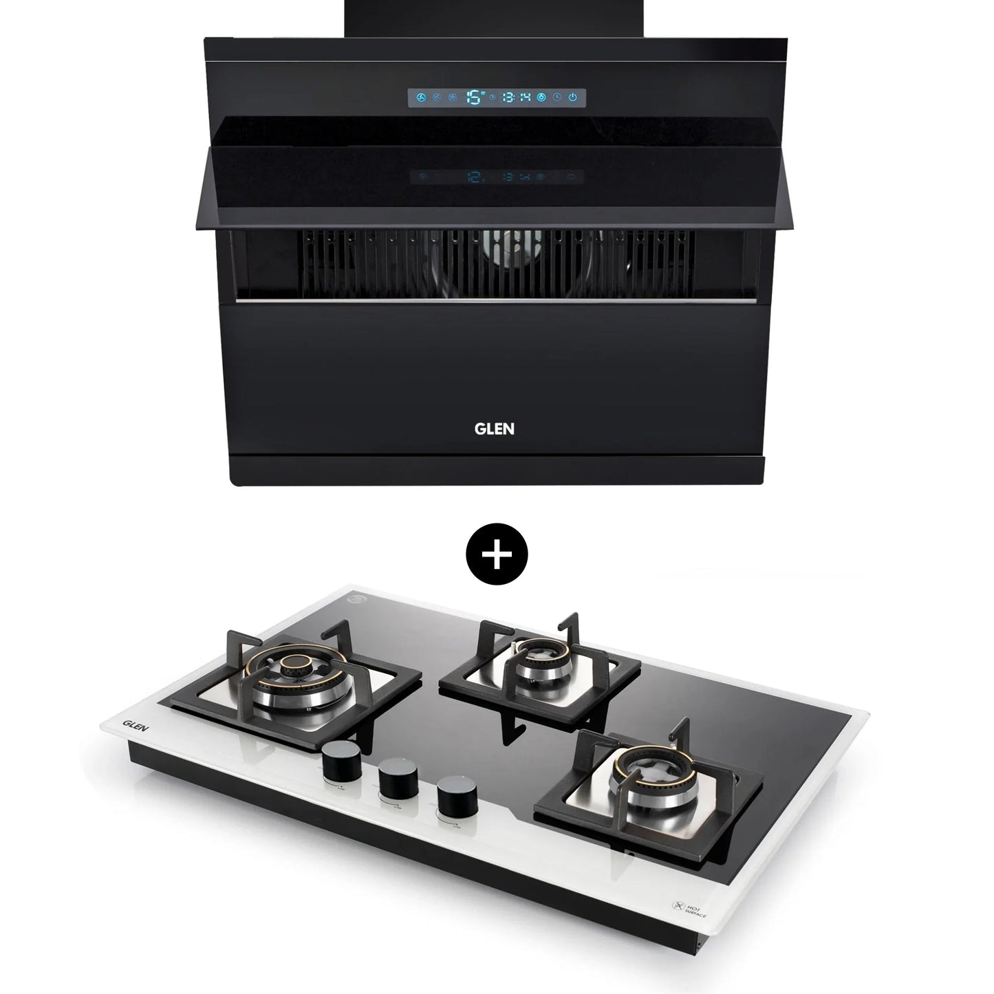 3 Burner Glass Hob Top (BH1073XLHTDBBW) + Auto Clean Glass Filterless Chimney with BLDC Motor 90cm 1400m3/h (6073 AC)