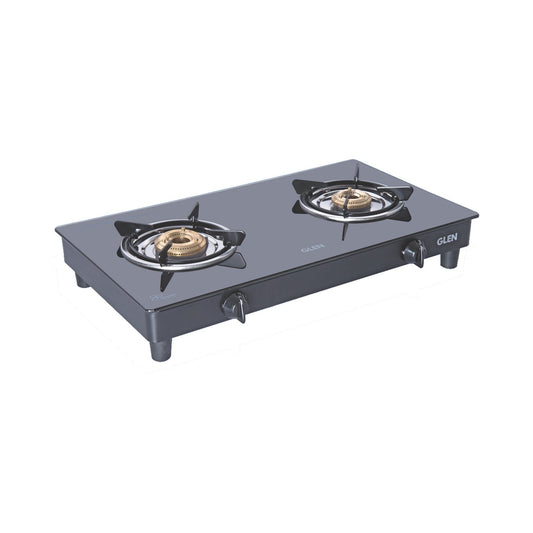 GLEN 2 Burner Glass Gas Stove Extra Large with Brass Burner Black (CT1022GTXLBBBL)