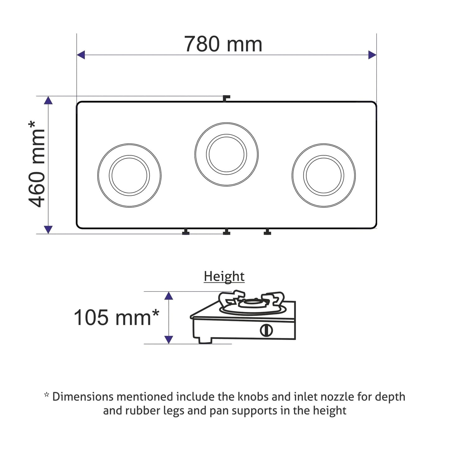 GLEN 3 Burner Slim Glass Gas Stove with High Flame Forged Brass Burner - Manual/Auto Ignition (CT1038SLSQBLFB)