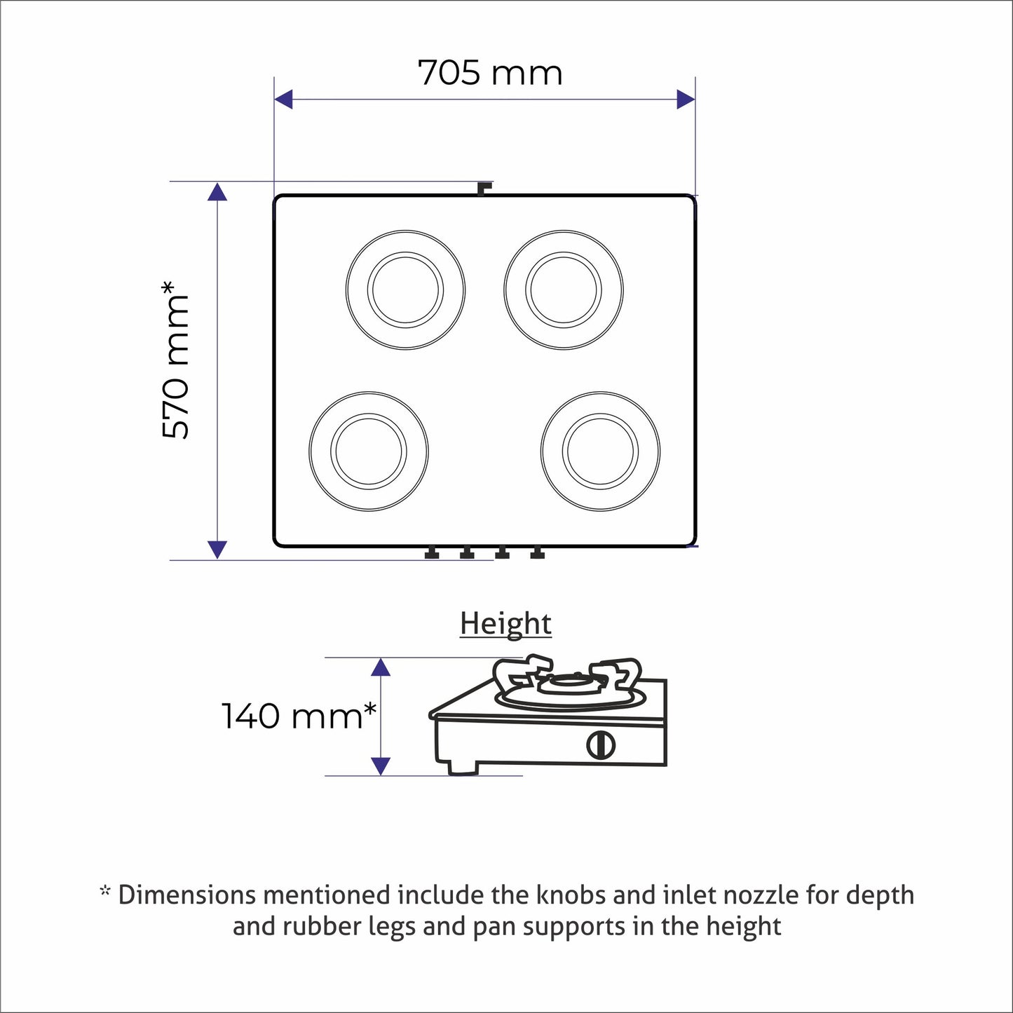 GLEN 4 Burner Glass Gas Stove 1 High Flame 3 Forged Brass Burner Auto Ignition 70 CM (CT1048GTSQFBAI)