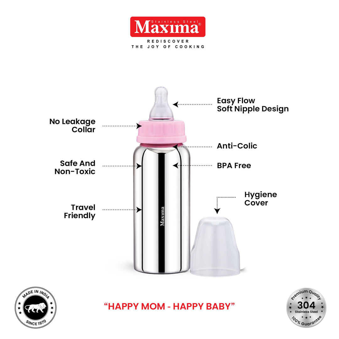 Maxima Prince Stainless Steel Baby Feeding Bottle with Plastic Cap