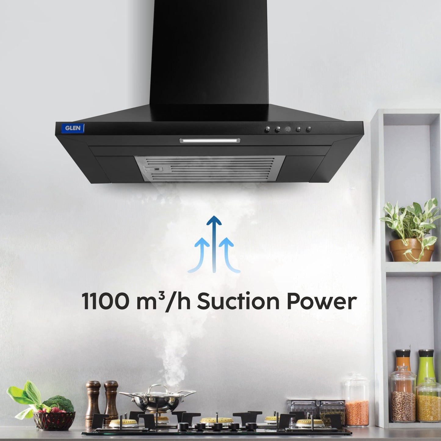 Electric Kitchen Chimney, Pyramid Shape SS Baffle filter 60cm 1100 mB3/h - Black (6049 IN BLK)