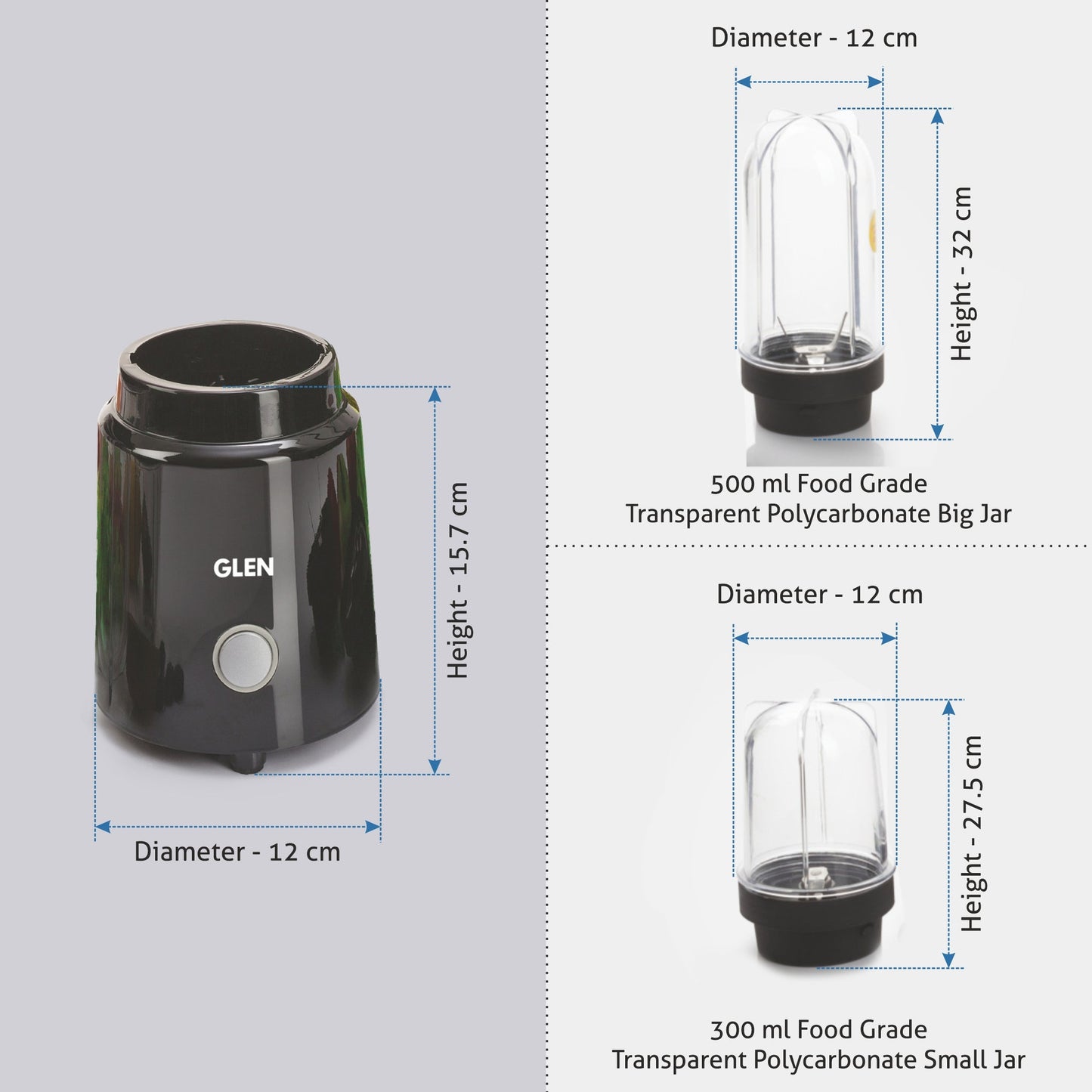 GLEN Active-Blender, 350W Grinder Blender, 2 Unbreakable Food Grade Jars with Sipper Cap (SA4048NSIP)