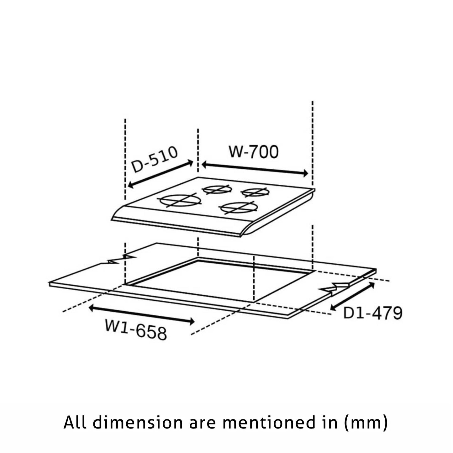 4 Burner Glass Gas Hob Top Mini Triple Ring Burner Double Ring Forged Brass Burner Auto Ignition (1074SQHTMTR)