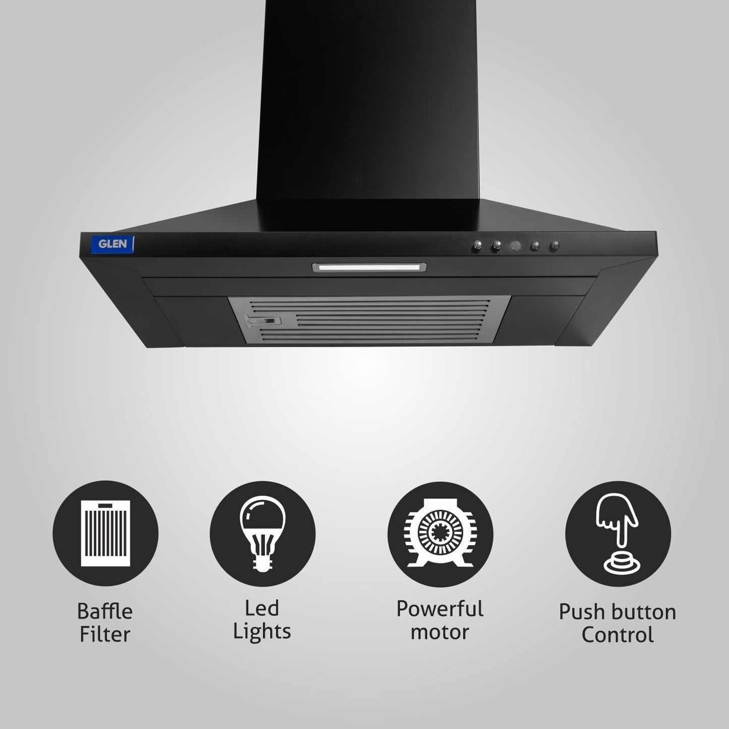 Electric Kitchen Chimney, Pyramid Shape SS Baffle filter 60cm 1100 mB3/h - Black (6049 IN BLK)