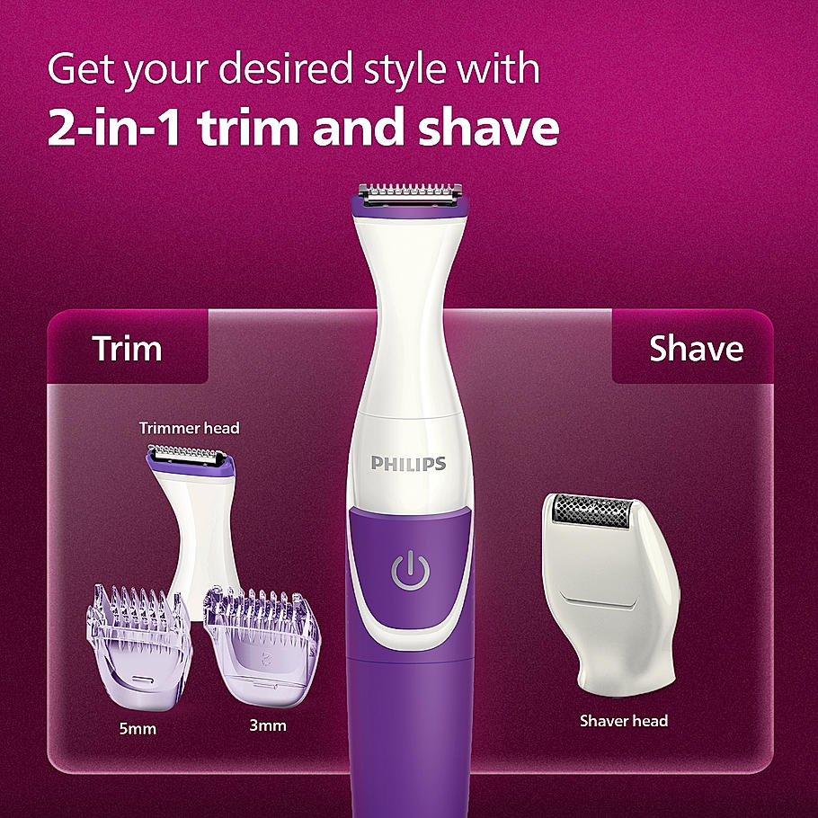 PHILIPS Rechargeable Cordless Wet & Dry Trimmer- for Women | Bikini Trimmer with 3 Length Settings (BRT383/15)