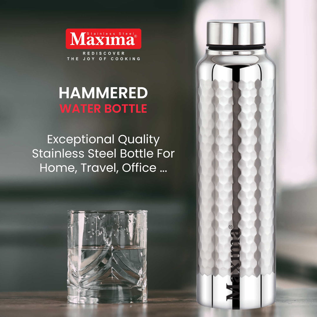 Maxima Hammered Stainless Steel Water Bottle Mirror Finish (1000ml)