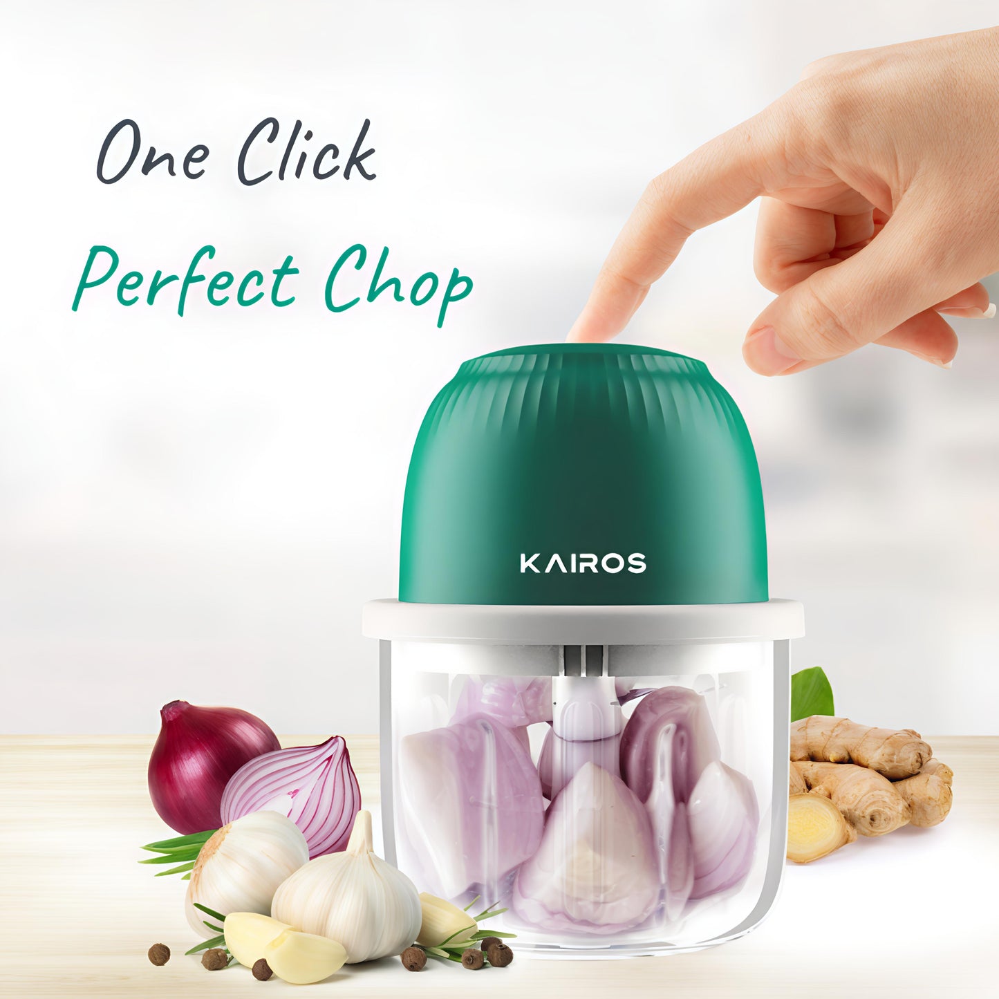 KAIROS Chop Mate Mini Chopper | USB Rechargeable Food Chopper with 350ml Glass Bowl | Perfect for Garlic, Onions & Baby Food
